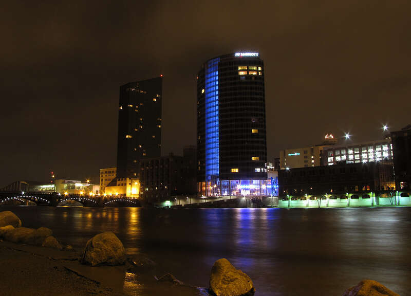 I took this about a week ago and with all of the rain we have recieved this spot is now underwater. That Marriot is something else at night.