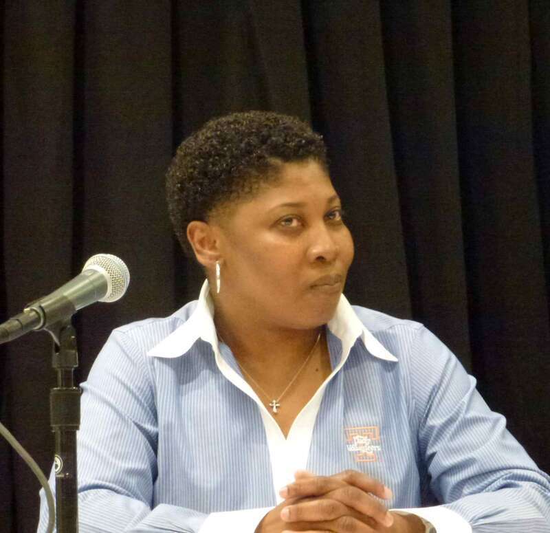 Jolette Law, assistant  head coach of the Tennessee women's basketball team, speaking at a WBCA conference in Nashville, Tennessee