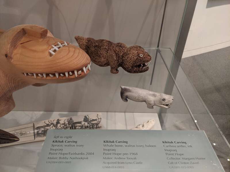 Three kikituk carvings at the University of Alaska Museum of the North