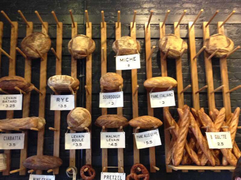 A display of loaves of bread at Easy Tiger, 709 East 6th Street, Austin, Texas, USA.