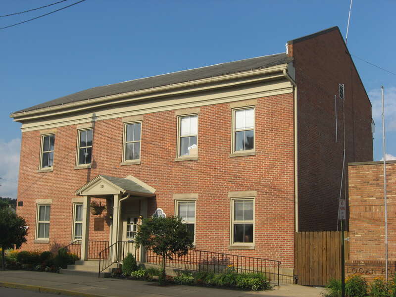 Western and southern sides of the Logan City Hall, located at 101 E. Main Street in Logan, Ohio, United States.  Built in 1853, it is listed on National Register of Historic Places.