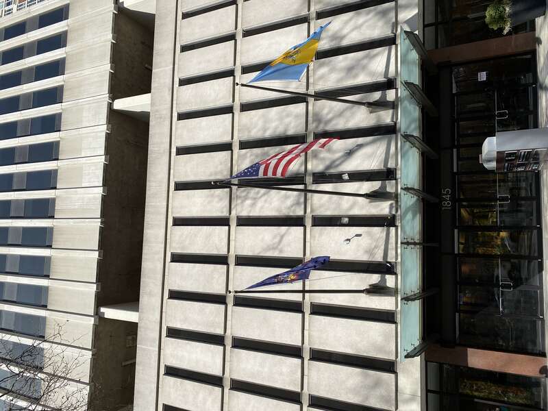 Entrance to the Mutual Benefit Life Building at 1845 Walnut Street in Philadelphia, Pennsylvania.