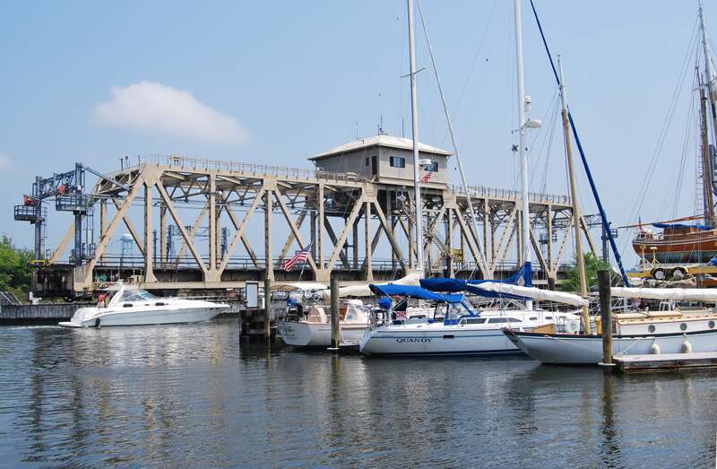 The Mystic River Railroad Bridge over the Mystic River in Mystic, Connecticut.