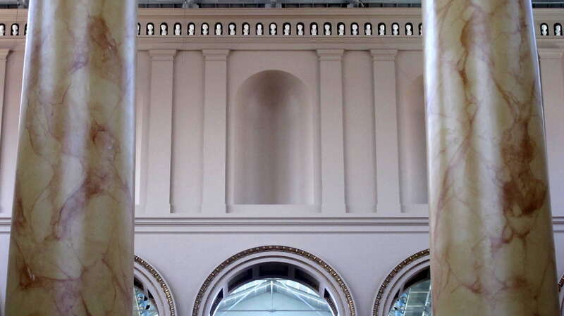 Marble busts inside the National Building Museum, located in the Judiciary Square neighborhood of Washington, D.C.