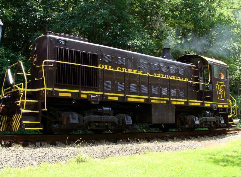 Oil Creek and Titusville Railroad ALCO S-2 #75 getting ready to depart the Drake Well Station at Drake Well Museum in Venango County, Pennsylvania.