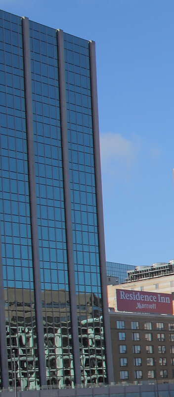 he former Clarion Hotel building and its surroundings in Hartford, Connecticut, with the recently-demolished Broadcast House site in the foreground