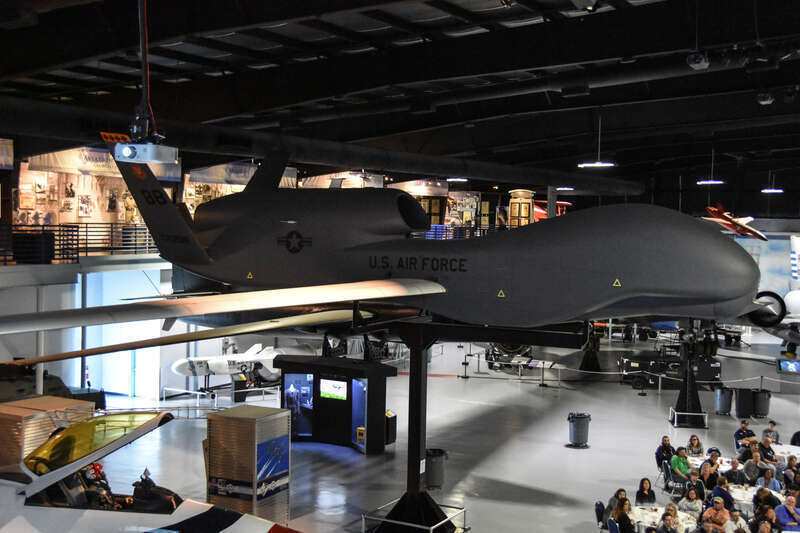From the museum website:
BY NORTHROP GRUMMAN
Modern military commanders demand accurate and timely reconnaissance information.  The RQ-4 Global Hawk high-altitude, long-endurance (HALE) unmanned aerial system (UAS) provides air, ground and sea force