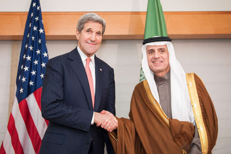 U.S. Secretary of State John Kerry meets with Saudi Foreign Minister Adel al-Jubeir at the Palace Hotel on December 17, 2015 in New York, New York. [State Department photo/ Public Domain]