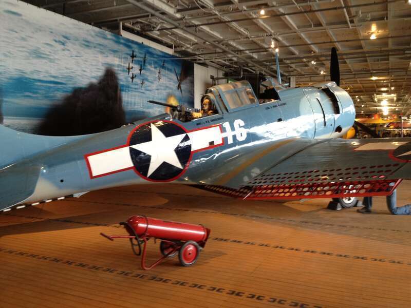 A SBD-2 Dauntless on display at the USS Lexington.