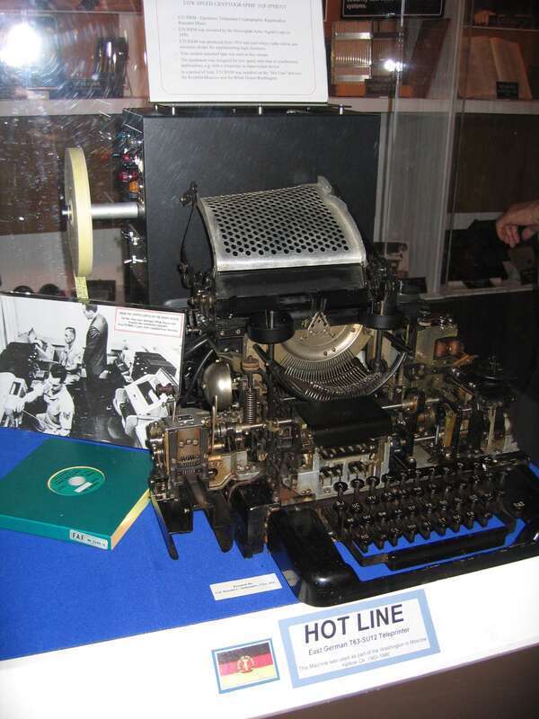 The Picture shows a East-German Teleprinter of Type T63-SU12 from Siemens (formerly Siemens &amp;amp; Halske).This Teleprinter was used from 1963-1980 as a part of the special transatlantic Moscow–Washington hotline, also known as &quot;The Red Line&quot;.
This