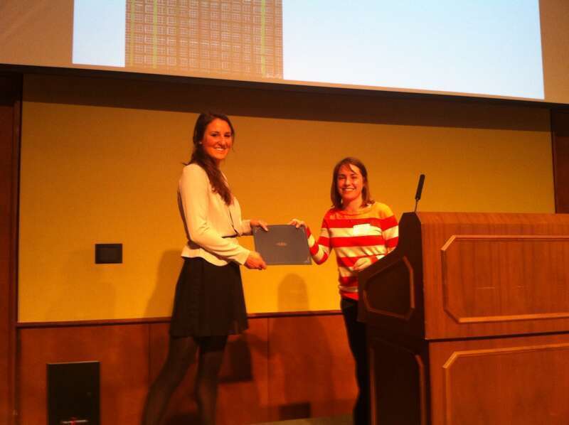 Receiving her Library Research Award at the Undergraduate Symposium, April 18, 2013.