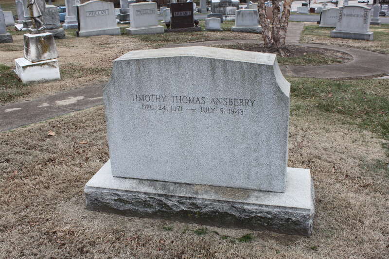 Grave of Timothy Ansberry in Mount Olivet Cemetery, Washington, D.C.