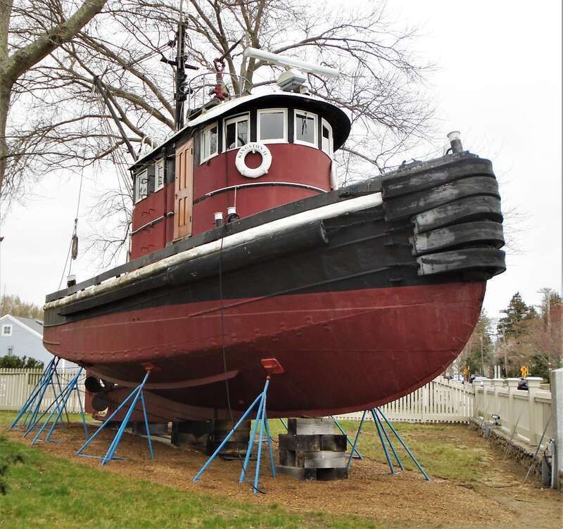 The tugboat Kingston II on display at the Mystic Seaport Museum, in Mystic, Connecticut.  The Kingston II was launched in 1937 and was capable of 10 knots.  Carrying a crew of 3, the 45-foot (13.7m) long ship was built to guide submarines of the