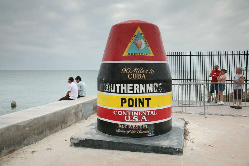 90mi to Cuba marker at the so called southernmost point of the continental United States, in Key West, Florida.