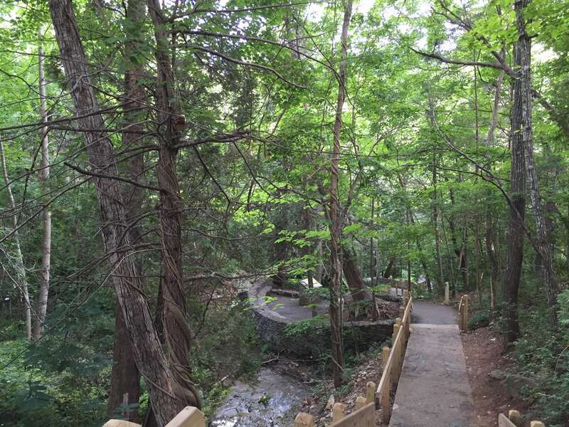 View down the stairs leading to the bottom of the Natural Bridge in Natural Bridge, Rockbridge County, Virginia