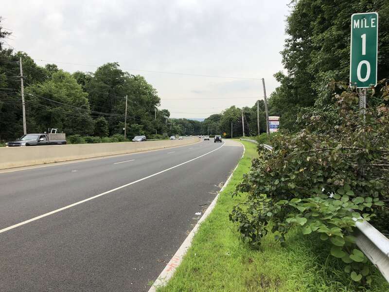 View east along New Jersey State Route 10 at Old Manor Road in Parsippany-Troy Hills Township, Morris County, New Jersey