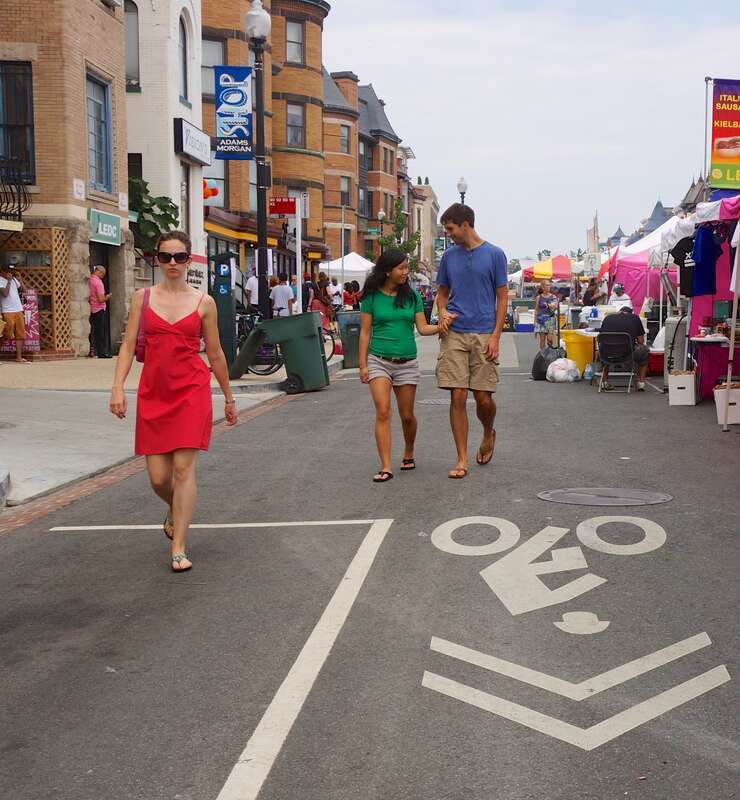 Sharrows and People walking - a perfect combination