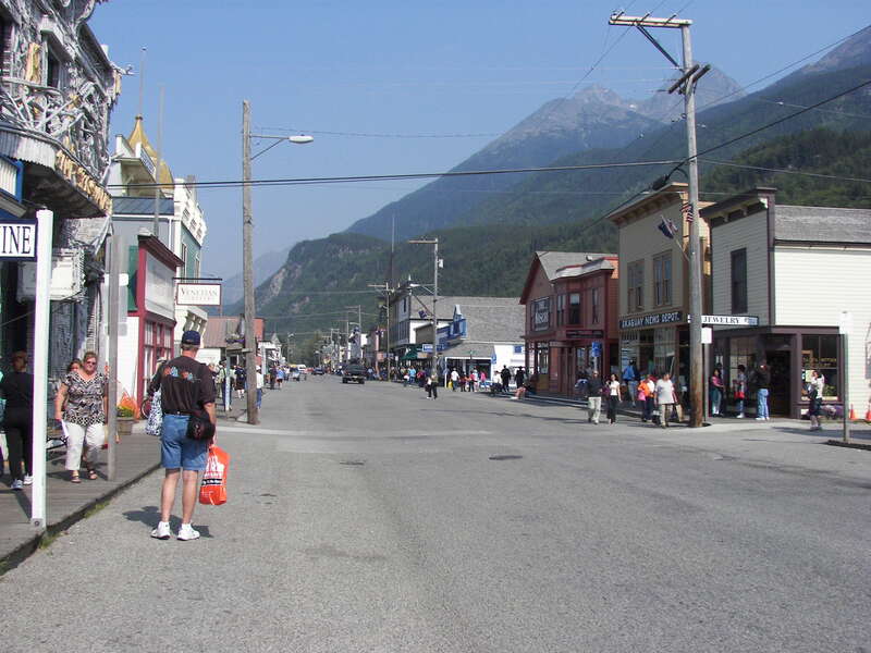 Broadway and French Alley in Skagway, Alaska.