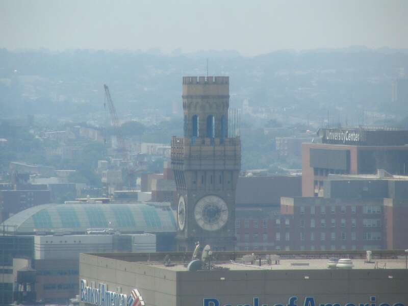 This is the super cool Bromo Seltzer tower as seen from the World Trade Center observation deck