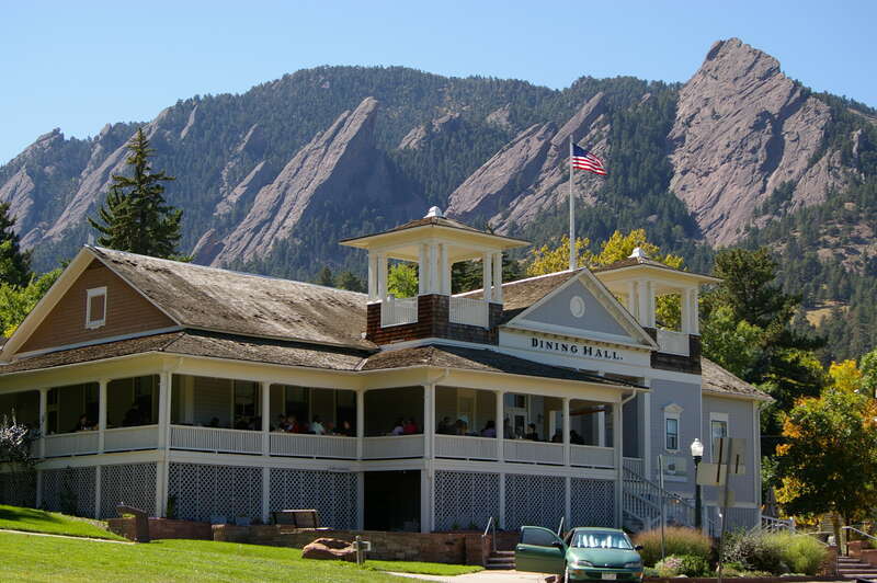 The Dining hall in Chautaqua Park in Boulder, with the Flatirons rock formations behind it.




This is an image of a place or building that is listed on the National Register of Historic Places in the United States of America. Its reference number