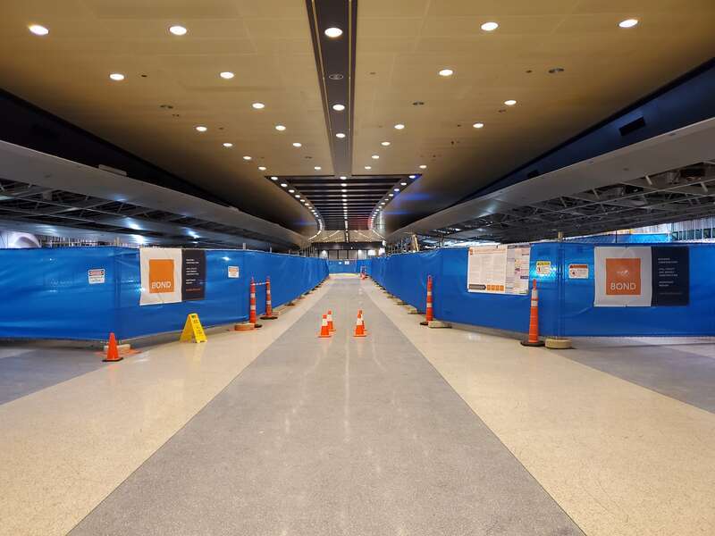 Waterproofing and leak repair work at Courthouse station in July 2021