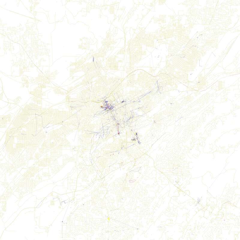 Blue pictures are by locals.  Red pictures are by tourists.  Yellow pictures might be by either.

Base map © OpenStreetMap, CC-BY-SA