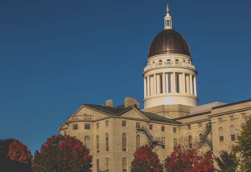Autumn sunset on the Main State Legislature Office (Capitol) in Augusta, Maine.