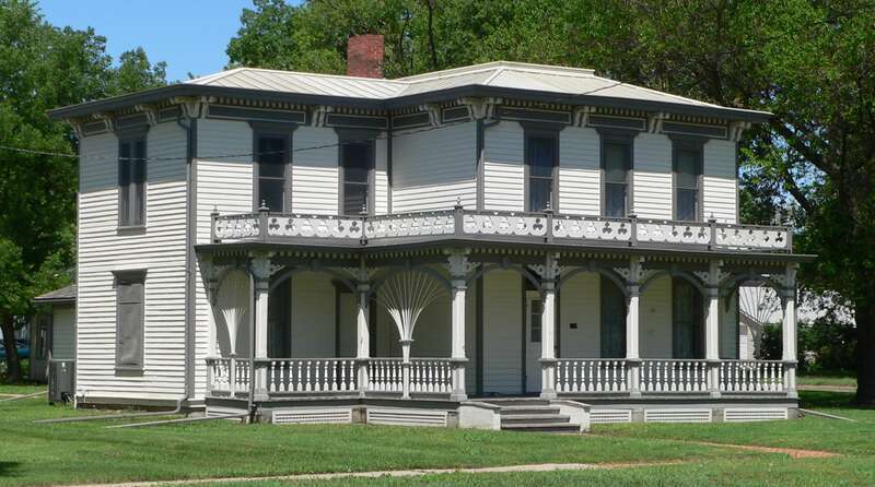 Miner House in Red Cloud, Nebraska; seen from the southeast.  The Italianate house was built ca. 1878.  It is listed in the National Register of Historic Places.
