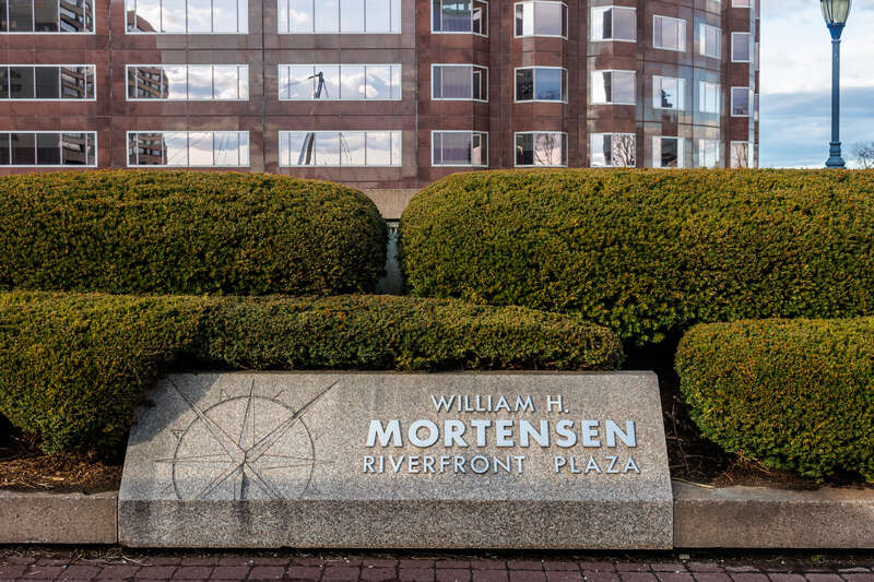 Mortensen Riverfront Plaza sign, Hartford, Connecticut