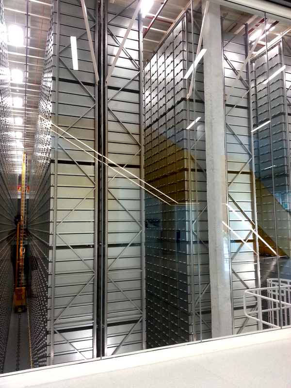 North Carolina State University James B. Hunt Jr. Library automated book retrieval system (&quot;BookBot&quot;). Raleigh, taken 2013-01-09.