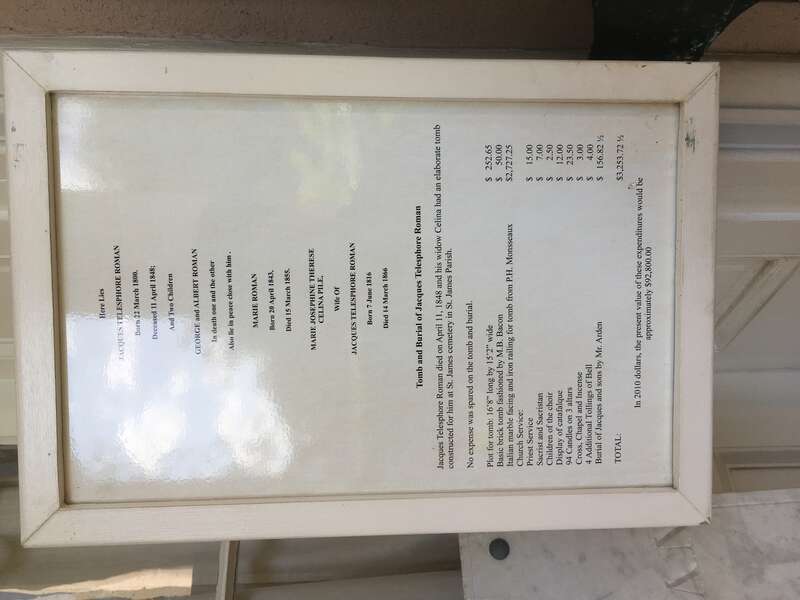 The recovered gravestone of the original family who owned Oak Alley Plantation.