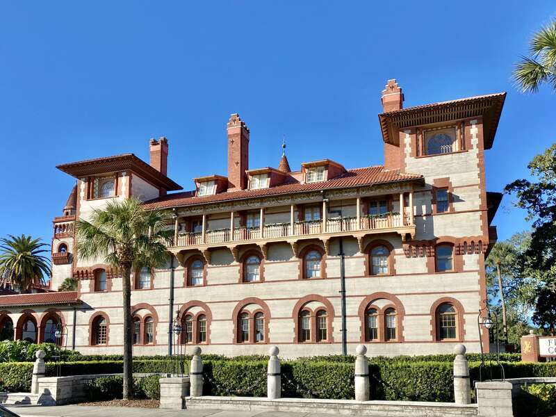 Built in 1885-1887 and designed by the New York-based architecture firm of Carrère and Hastings, this ostentatious Spanish Colonial Revival-style luxury resort hotel was built by Henry Flagler to attract wealthy tourists to the warm winters of