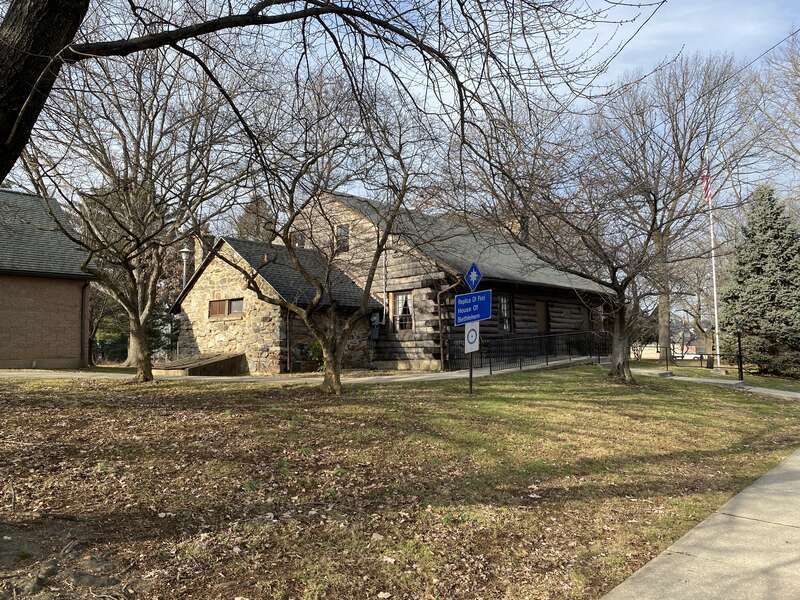 The first structure in the Monocacy Creek settlement was a small log house, which was designed as temporary living quarters for both the people and, in a smaller part of the building, cattle. This replica is situated in West Bethlehem along the
