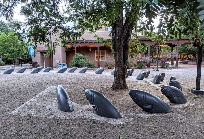 The public sculpture &quot;Santa Fe Current&quot; in Santa Fe, New Mexico, at City Hall Park
