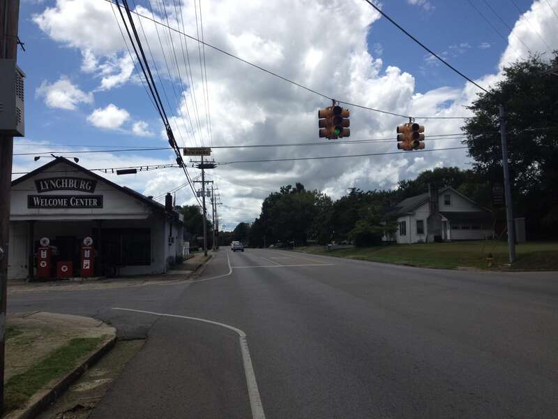Westbound Tennessee State Route 55 (Lynchburg Highway) at the intersection with Mechanic Street in Lynchburg, Tennessee