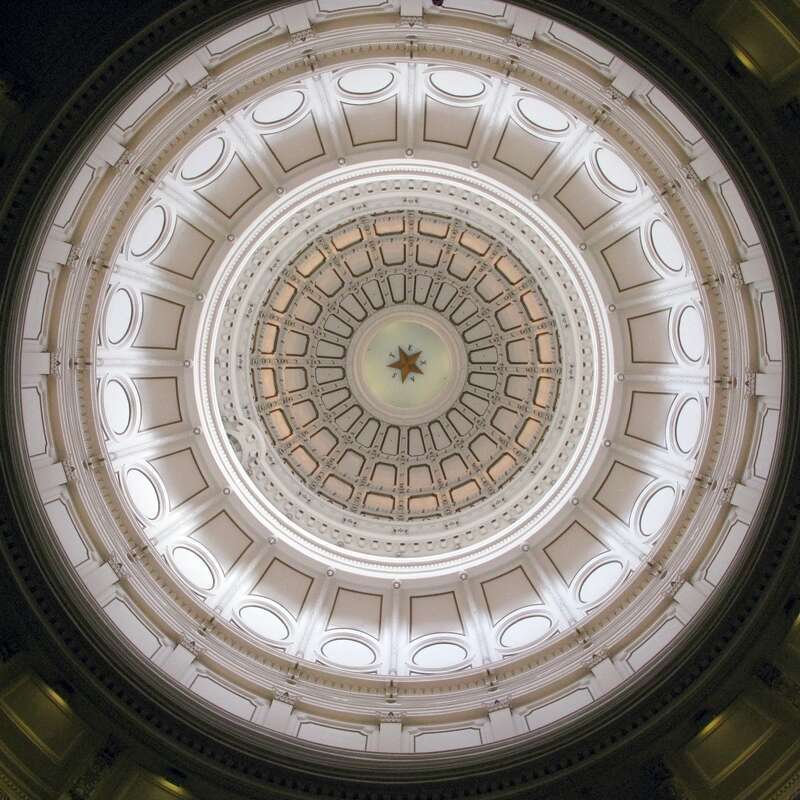 This is the top of the dome at the Texas State Capitol as viewed from the floor of the rotunda hundreds of feet below. That star is eight feet across.