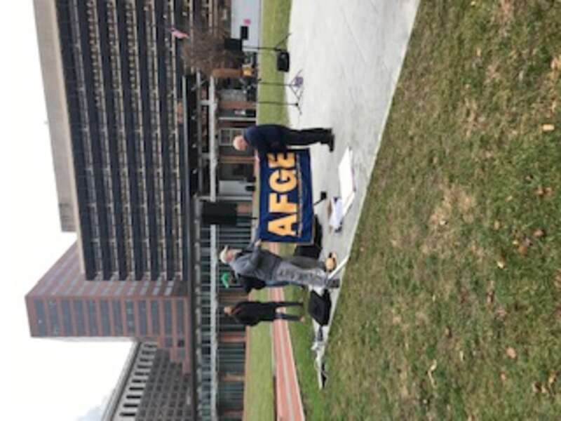 AFGE members picket outside the Liberty Bell and call on lawmakers to reopen the government and put America back to work.