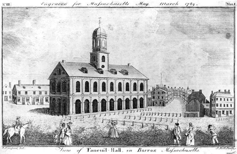 View of Faneuil-Hall in Boston, Massachusetts / W. Pierpont del. ; S. Hill sculp.
Engraved for Massachusetts Mag. March 1789.
Illus. in: The Massachusetts magazine, or, Monthly museum of knowledge and rational entertainment. Boston, Mass. : Isaiah