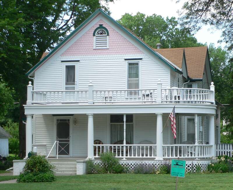 Warner-Cather House in Red Cloud, Nebraska; seen from the east.  The house is listed in the National Register of Historic Places.  It is currently operated as a bed-and-breakfast.