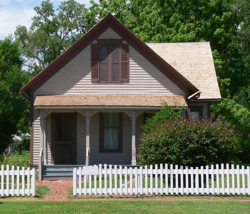 Willa Cather House on the southwest corner of 3rd Avenue and Cedar Street in Red Cloud, Nebraska; seen from the east.  Built ca. 1878, it was Cather's home from 1884 to 1890.  It is listed in the National Register of Historic Places.