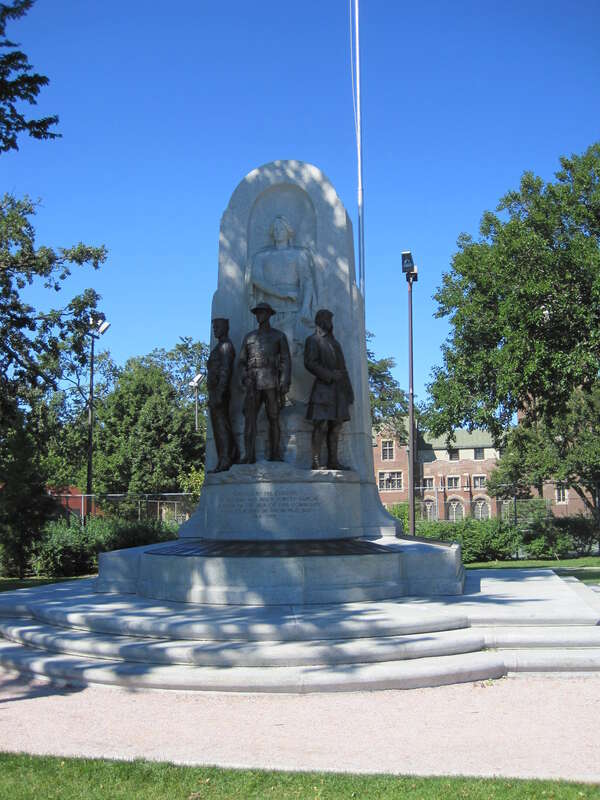 The World War I Monument in Scoville Place in Oak Park. Over $50,000 was raised in 1921 for a monument to honor veterans of the war. It was dedicated by Vice President Charles G. Dawes and General John J. Pershing on Armistice Day, 1925.