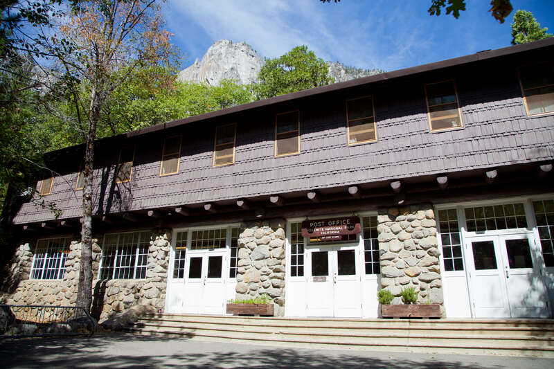 Rustic style post office building in the Yosemite Village Historic District, Yosemite Valley.
In Yosemite National Park, California.