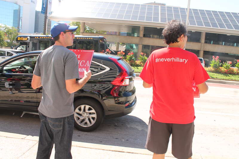 MARYLAND FOR TRUMP ALL HANDS ON DECK demonstration during National Guard Association of the United States Conference and Exhibition at the Baltimore Convention Center on Pratt between Cathedral and Charles Street in Baltimore MD on Sunday morning, 12