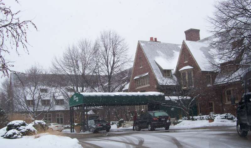 The entrance for the w:American Club in Kohler, Wisconsin, USA on a snowy day.