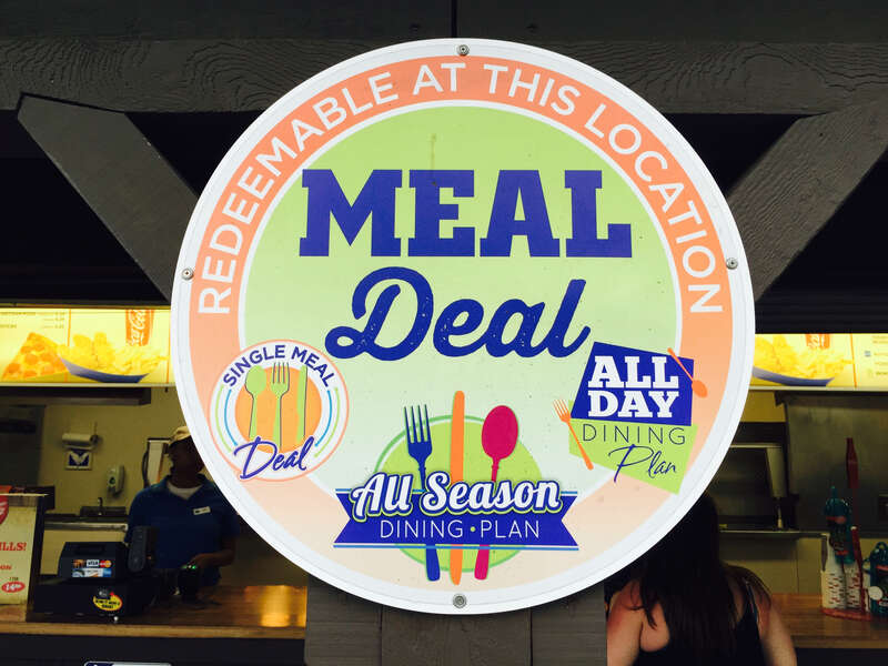 Signage for Meal Deal program at Cedar Point in Sandusky, Ohio.