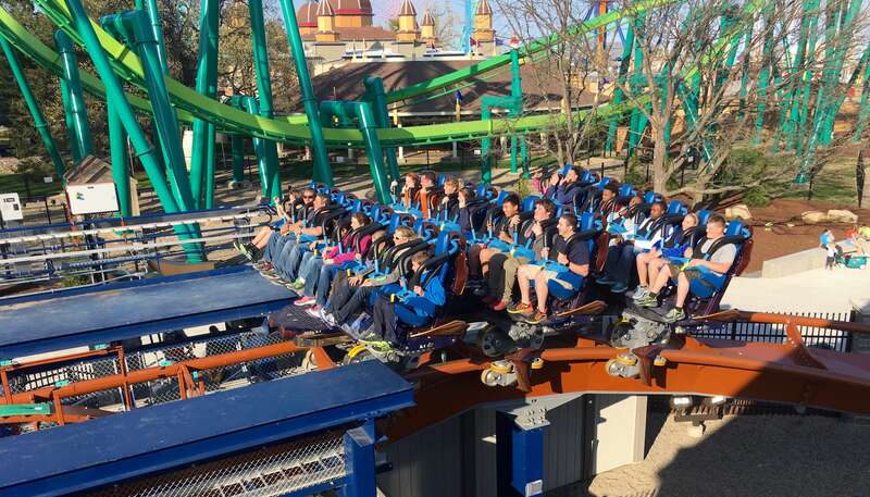 Train going up first hill of Valravn (roller coaster) at Cedar Point.