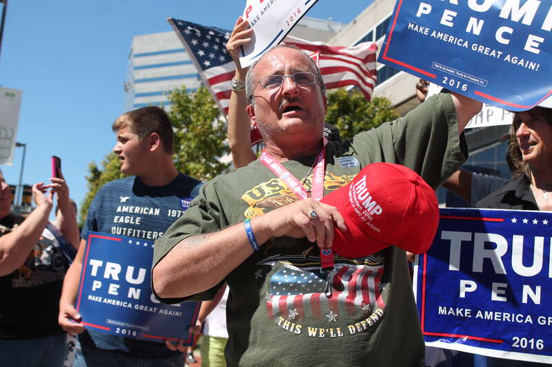 MARYLAND FOR TRUMP ALL HANDS ON DECK demonstration during National Guard Association of the United States Conference and Exhibition at the Baltimore Convention Center on Pratt between Cathedral and Charles Street in Baltimore MD on Sunday morning, 12