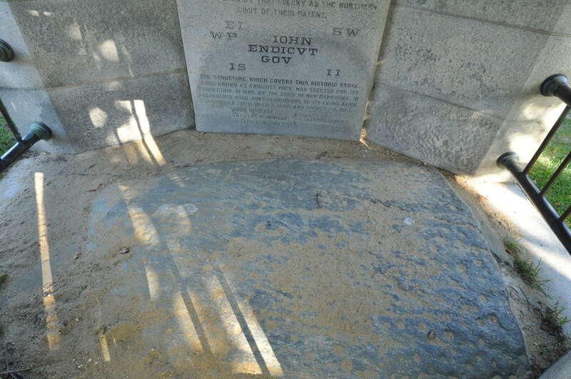 Endicott Rock State Park, Weirs Beach (Laconia), New Hampshire.  This rock was inscribed by surveyors for the Massachusetts Bay Colony in 1652.