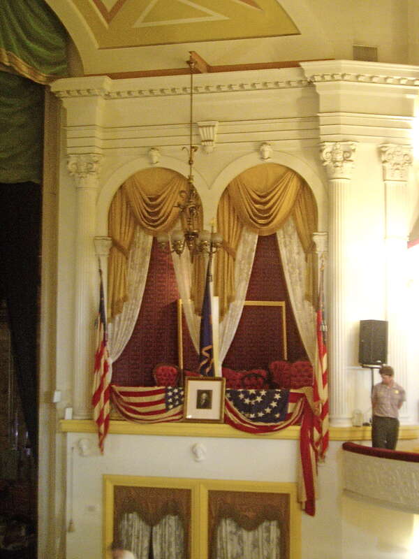 The Presidential Box in Ford's Theatre, where the 16th President of the United States, Abraham Lincoln, was shot by John Wilkes Booth. Today the theater functions as both a working theater and a museum.
