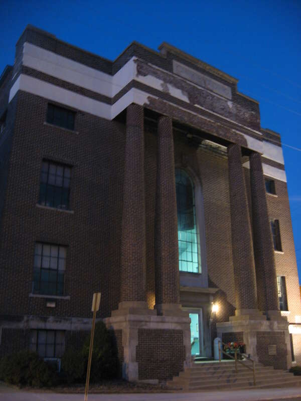 Front of the Harrisburg City Hall, located at 110 E. Locust Street in Harrisburg, Illinois, United States.  Built in 1926, it is listed on the National Register of Historic Places.